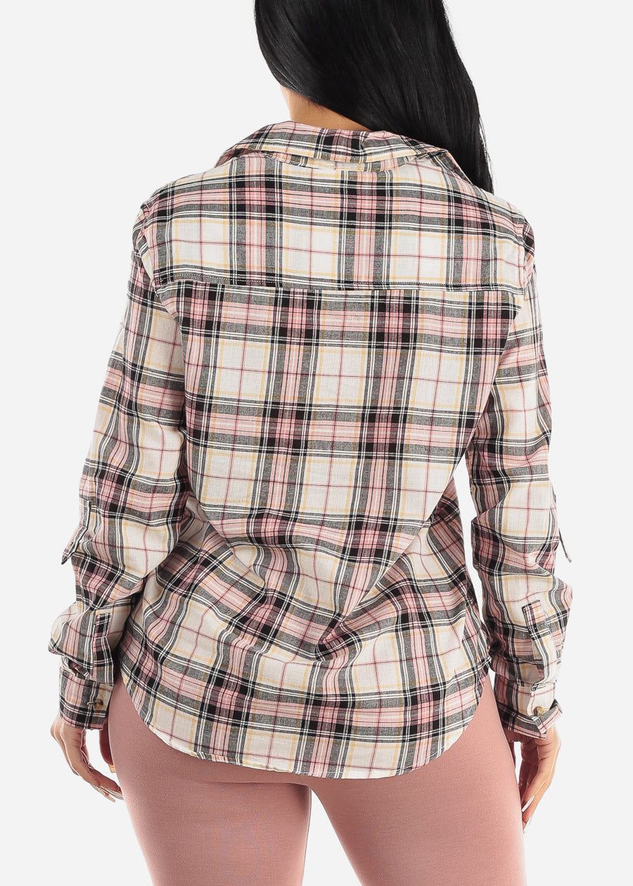 Long Sleeve Button Up Plaid Cotton Shirt Ivory & Rose sold by Moda product image thumbnail 4