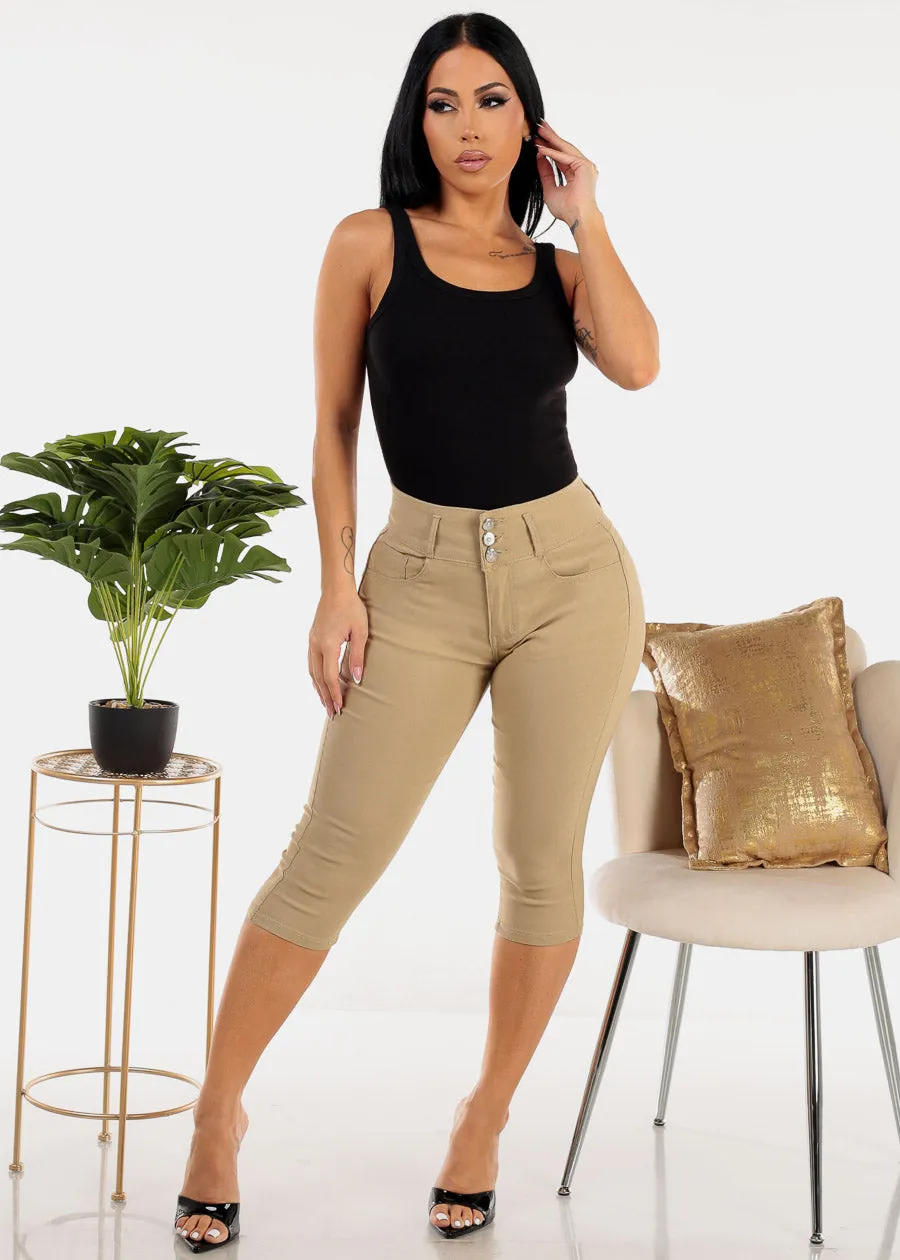 MX JEANS High Waist Hyper Stretchy Butt Lifting Capris Khaki sold by Moda product image thumbnail 2