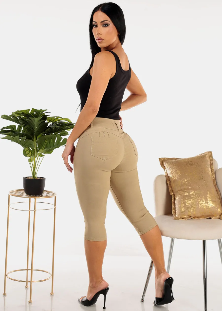 MX JEANS High Waist Hyper Stretchy Butt Lifting Capris Khaki sold by Moda product image thumbnail 5