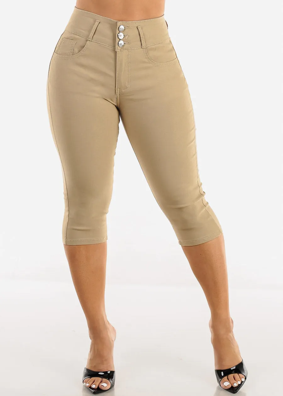 MX JEANS High Waist Hyper Stretchy Butt Lifting Capris Khaki sold by Moda product image thumbnail 3
