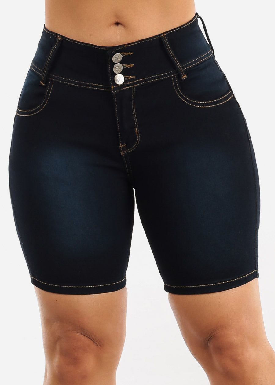 Mid Rise Butt Lifting Mid Thigh Denim Shorts Dark Wash sold by Moda product image thumbnail 3