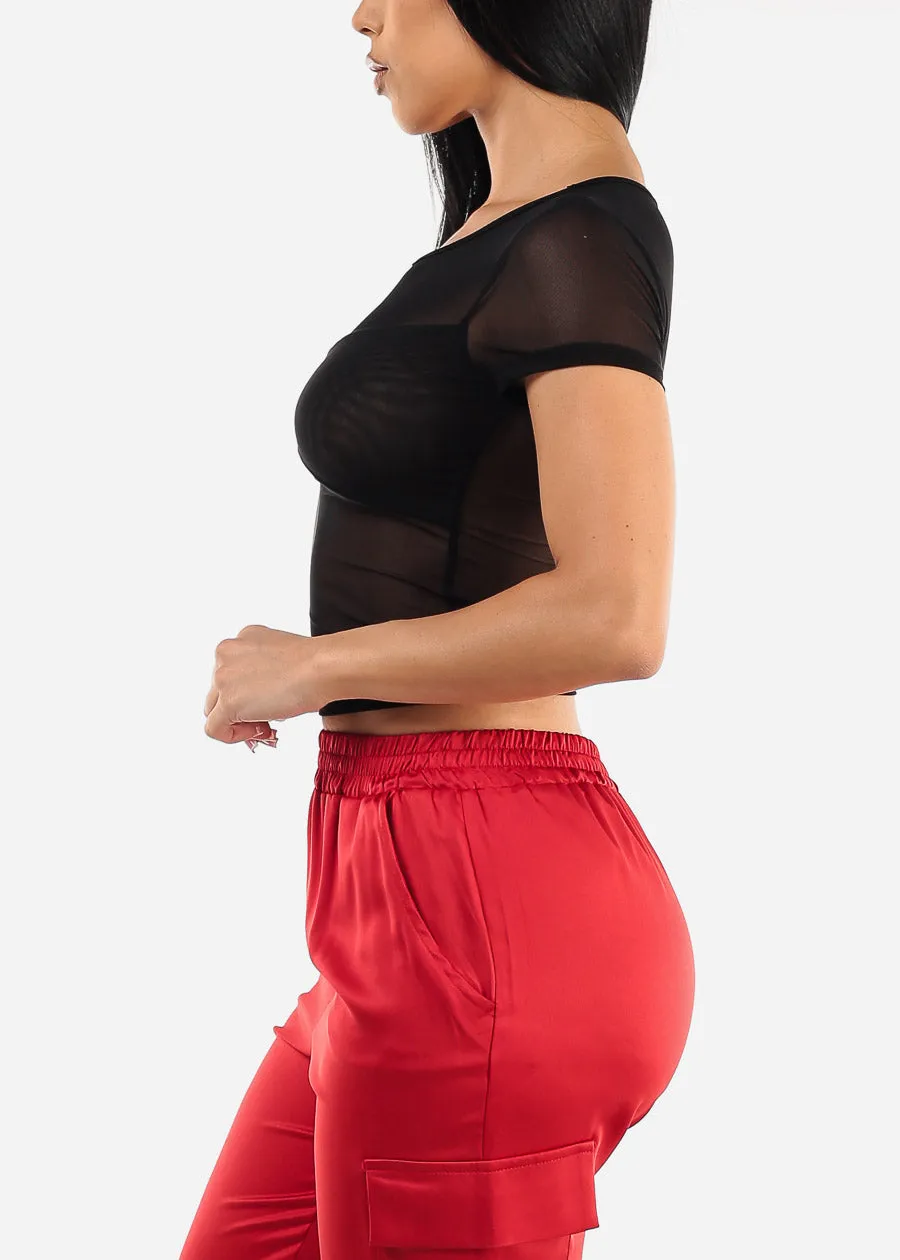 Fitted Short Sleeve Black Mesh Top sold by Moda product image thumbnail 3