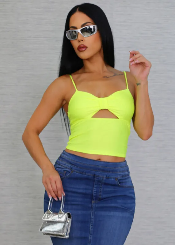 Sleeveless Cut Out Crop Top Neon Lime sold by Moda