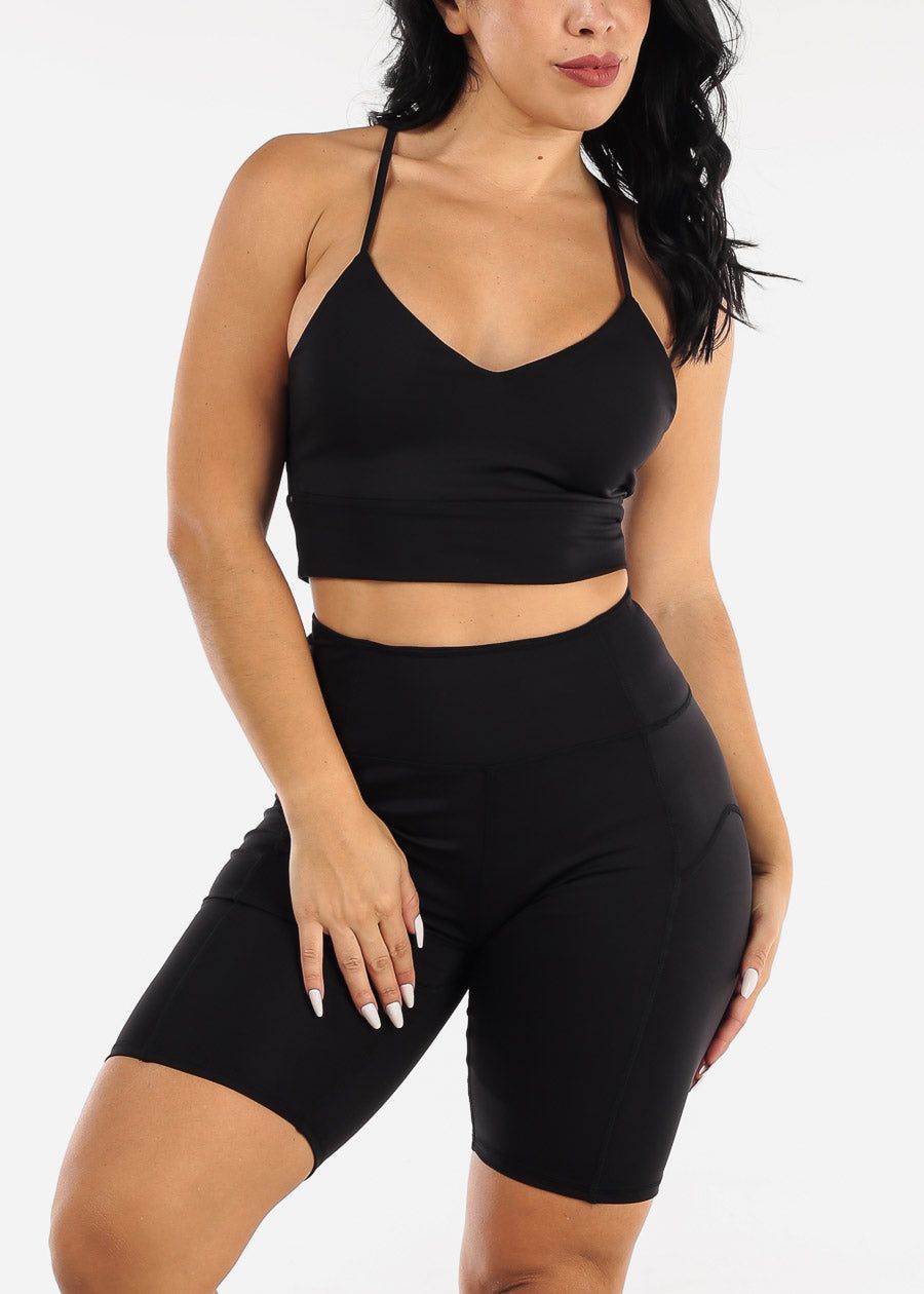 Activewear Strappy Sports Bra & Biker Shorts Black (2 PCE SET) sold by Moda