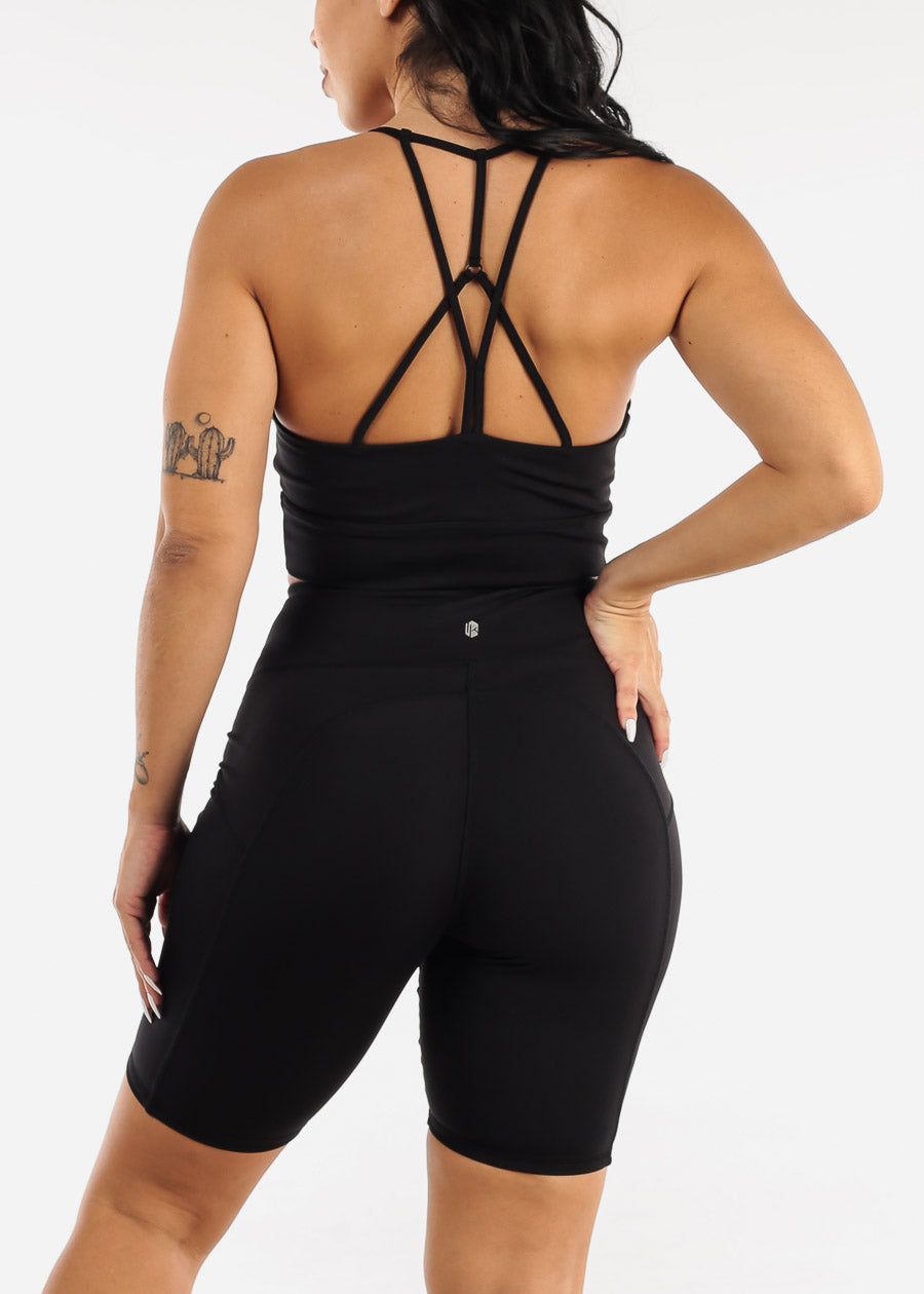 Activewear Strappy Sports Bra & Biker Shorts Black (2 PCE SET) sold by Moda product image thumbnail 2