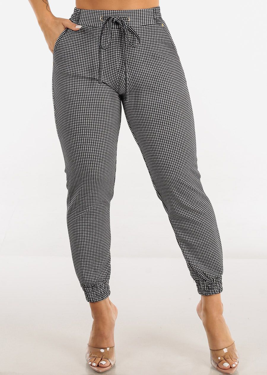 Black High Waist Drawstring Printed Jogger Pants sold by Moda