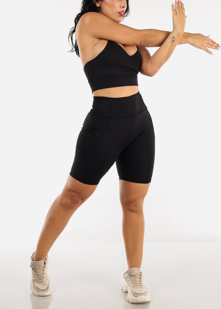 Activewear Strappy Sports Bra & Biker Shorts Black (2 PCE SET) sold by Moda product image thumbnail 3