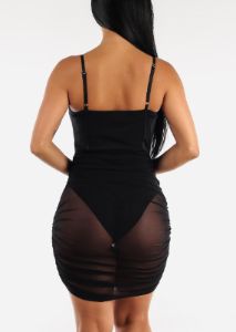 Bustier Ruched Sheer Mesh Black Bodycon Dress sold by Moda