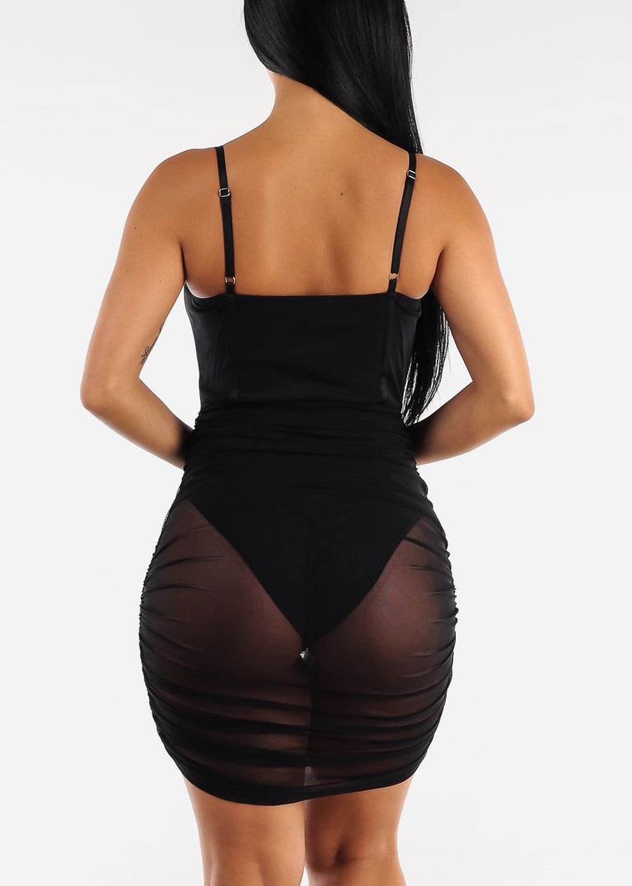Bustier Ruched Sheer Mesh Black Bodycon Dress sold by Moda product image thumbnail 4