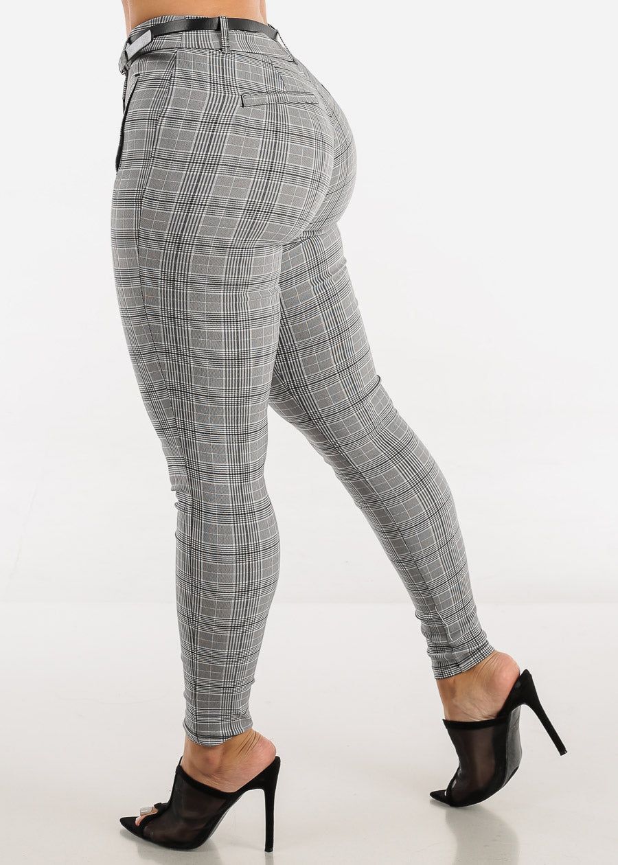 High Waisted Checkered Skinny Pants w Belt sold by Moda product image thumbnail 4