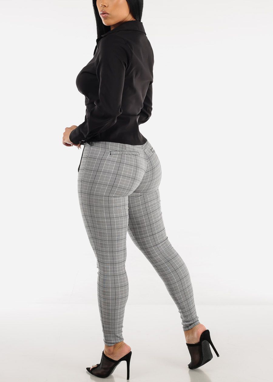 High Waisted Checkered Skinny Pants w Belt sold by Moda product image thumbnail 5