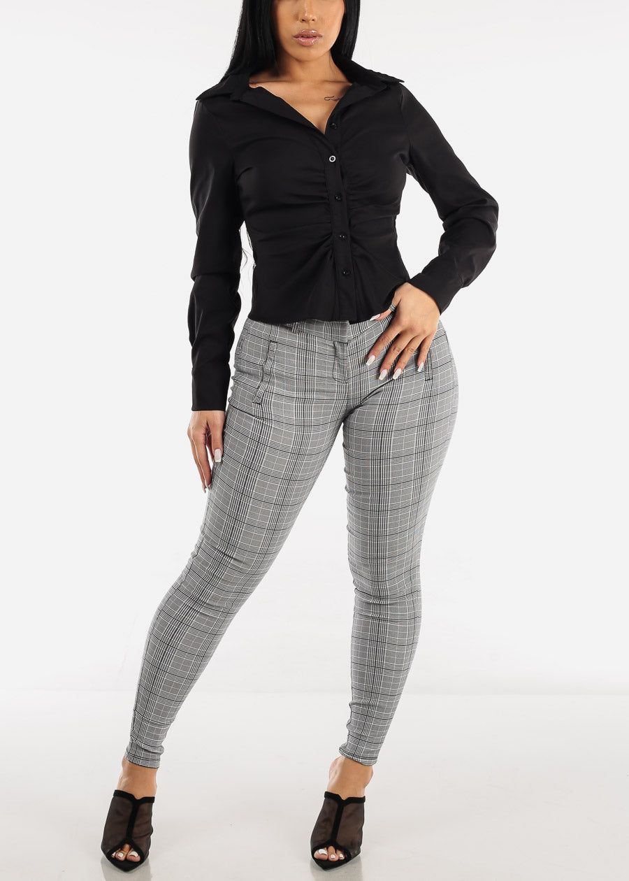 High Waisted Checkered Skinny Pants w Belt sold by Moda product image thumbnail 2