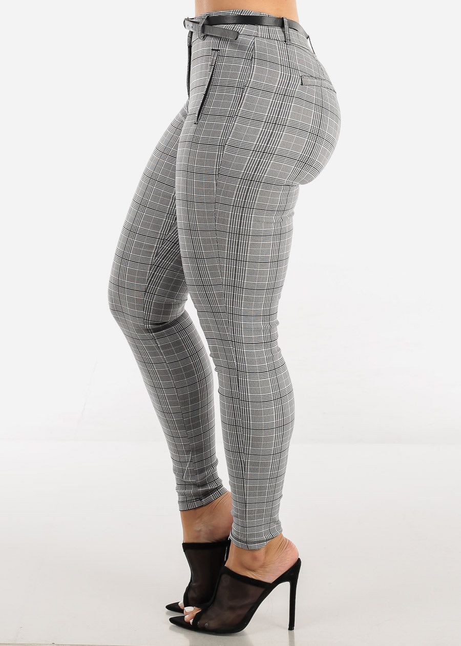 High Waisted Checkered Skinny Pants w Belt sold by Moda product image thumbnail 3