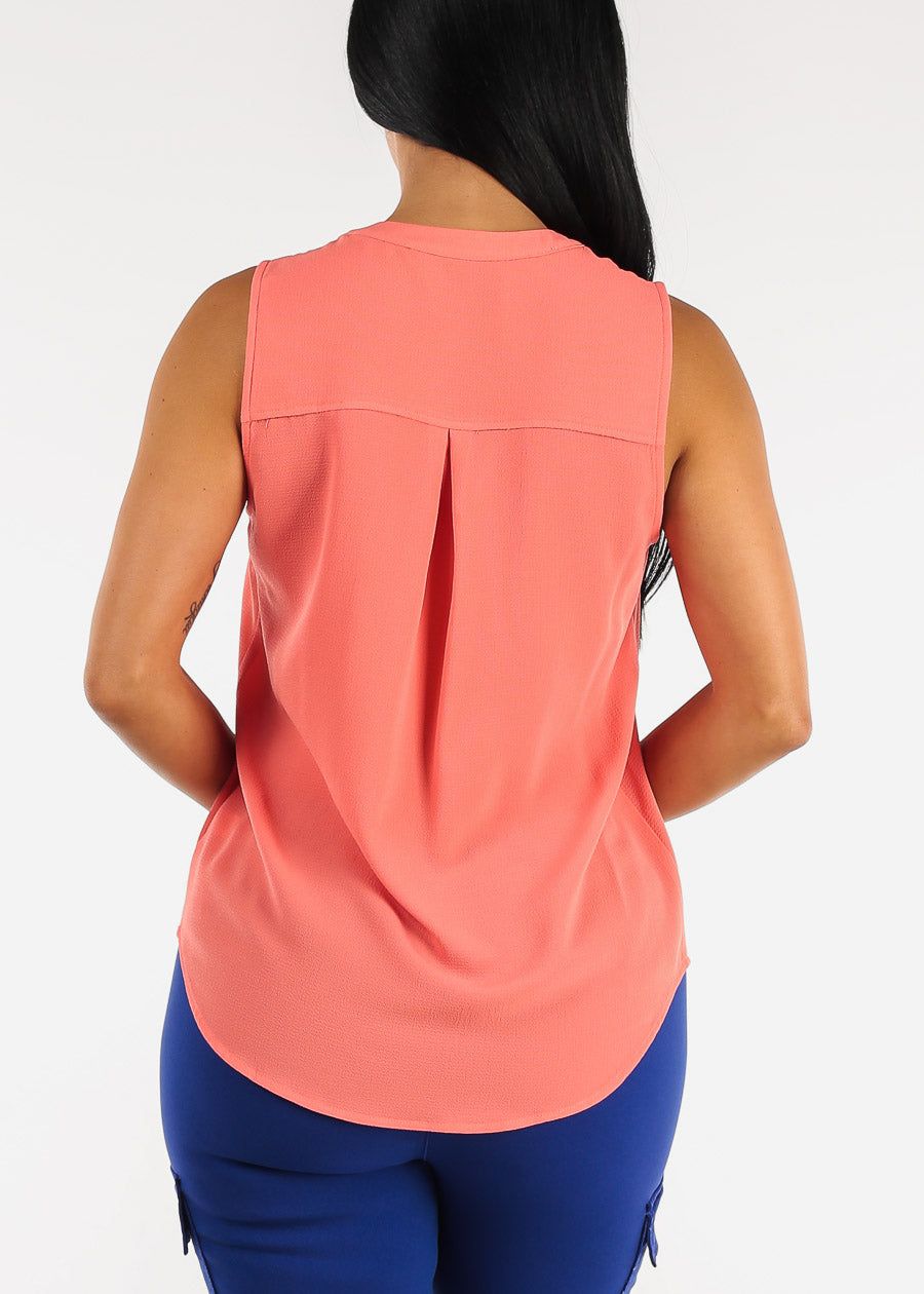 Sleeveless Half Button Up Blouse Coral sold by Moda product image thumbnail 4