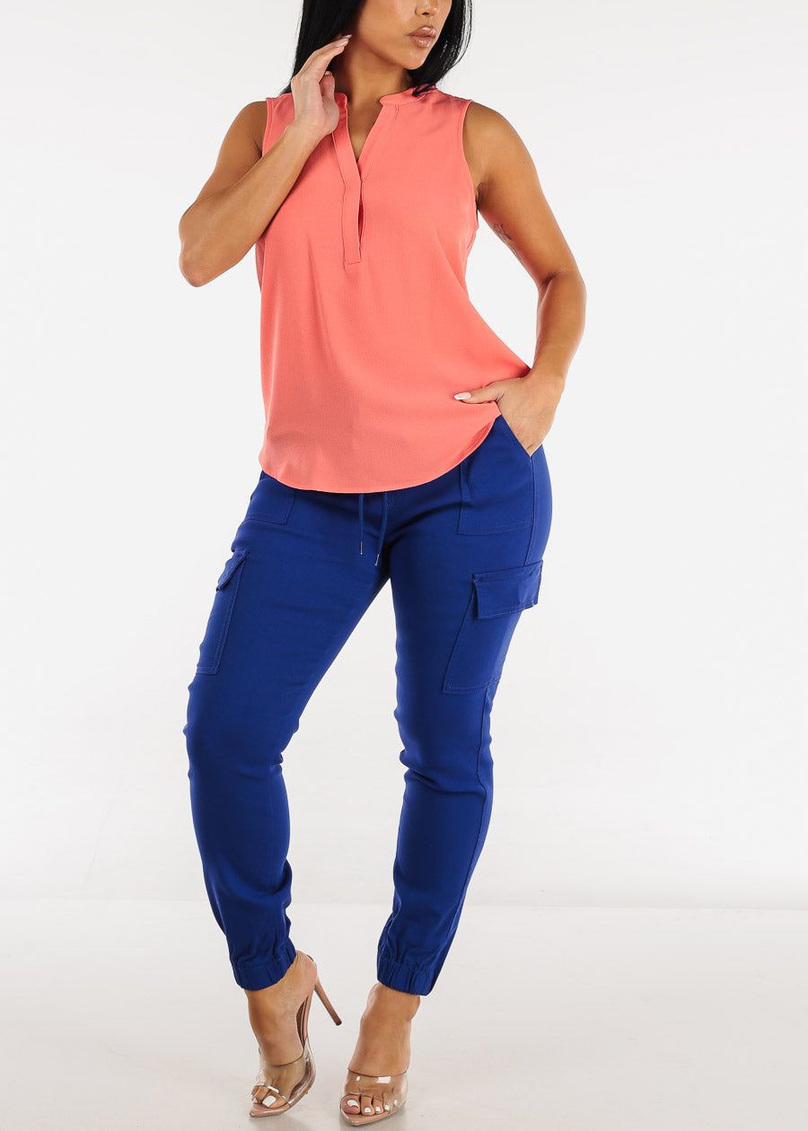 Sleeveless Half Button Up Blouse Coral sold by Moda product image thumbnail 2