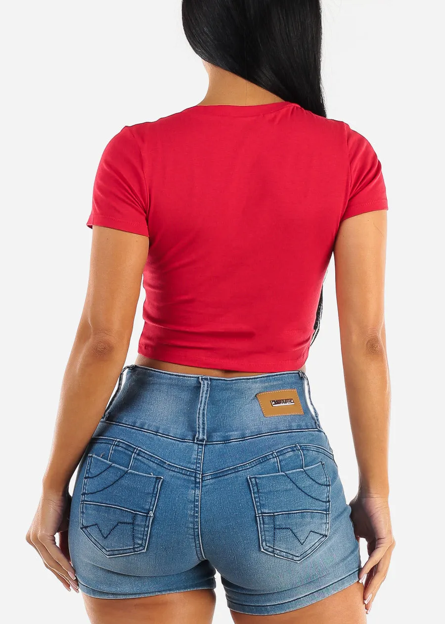 Short Sleeve Vneck Crop Top RED sold by Moda product image thumbnail 4