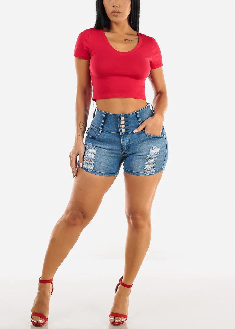 Short Sleeve Vneck Crop Top RED sold by Moda product image thumbnail 2