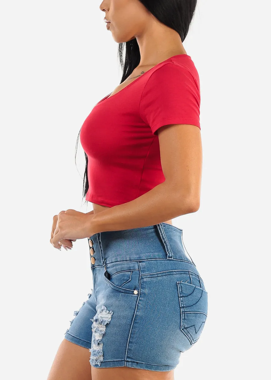 Short Sleeve Vneck Crop Top RED sold by Moda product image thumbnail 3