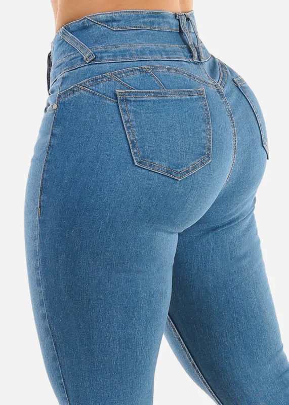 Butt Lift High Waist Skinny Jeans Light Blue sold by Moda