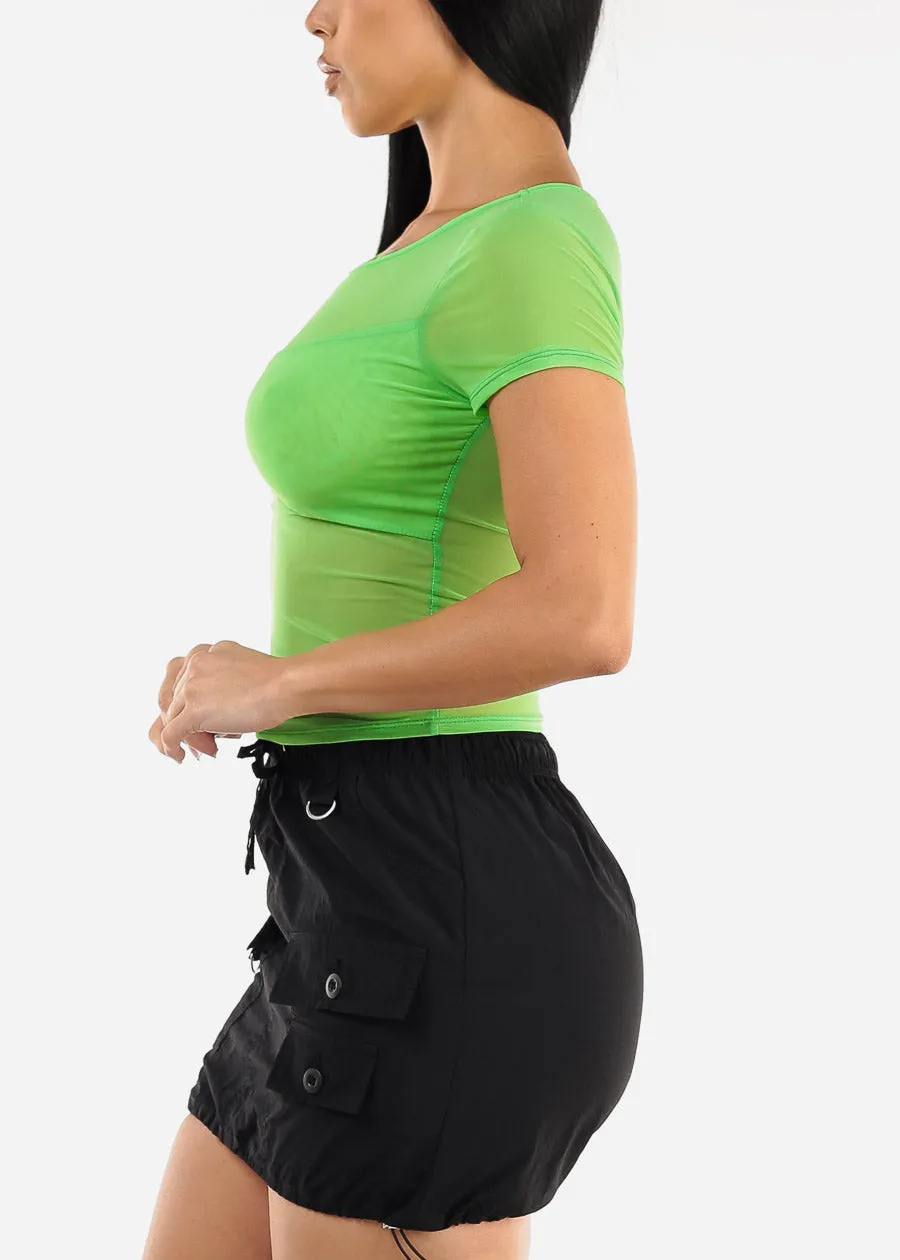 Fitted Short Sleeve Mesh Top Neon Green sold by Moda product image thumbnail 3