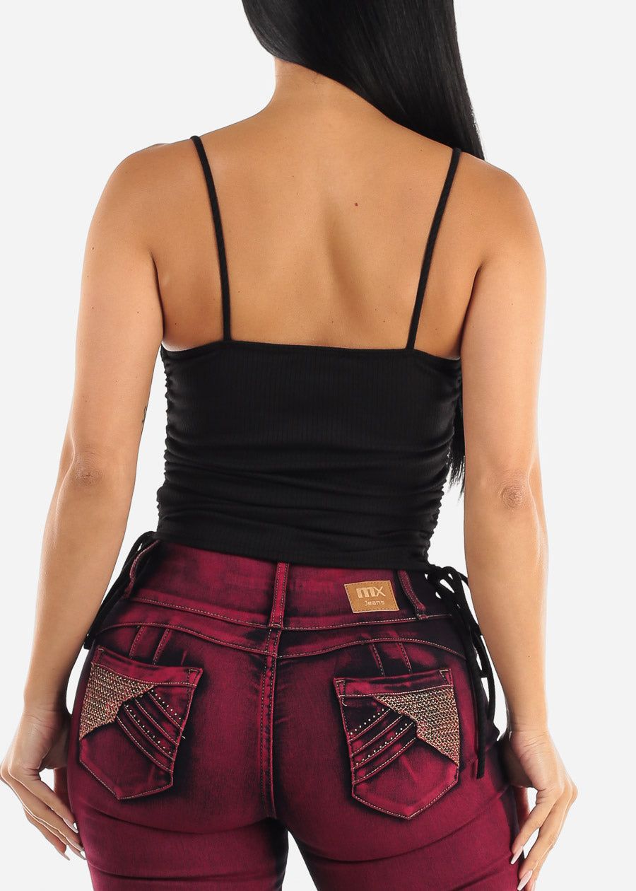 Black Sleeveless Cowl Neckline Top w Adjustable Drawstring Sides sold by Moda product image thumbnail 4