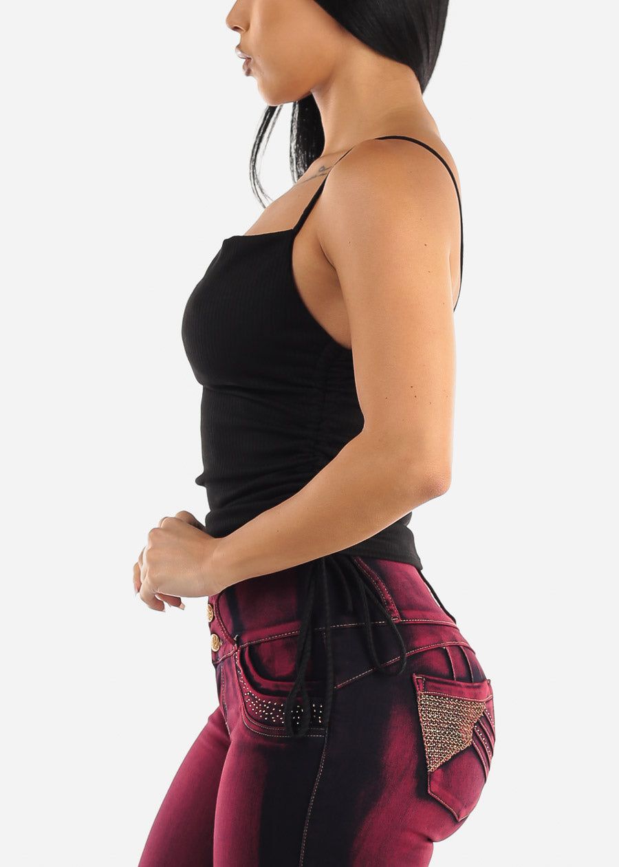 Black Sleeveless Cowl Neckline Top w Adjustable Drawstring Sides sold by Moda product image thumbnail 3