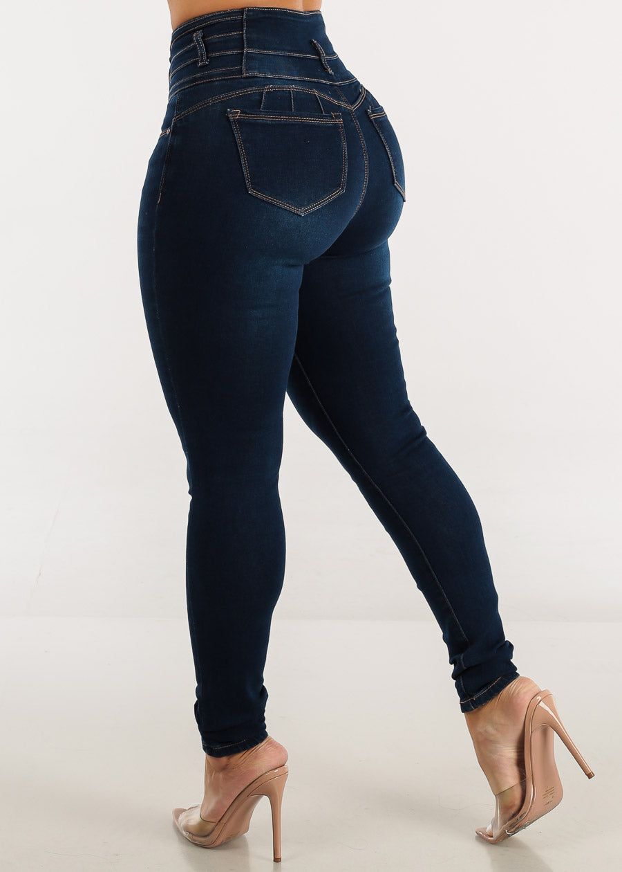 High Waist Butt Lifting Dark Blue Skinny Jeans sold by Moda product image thumbnail 5