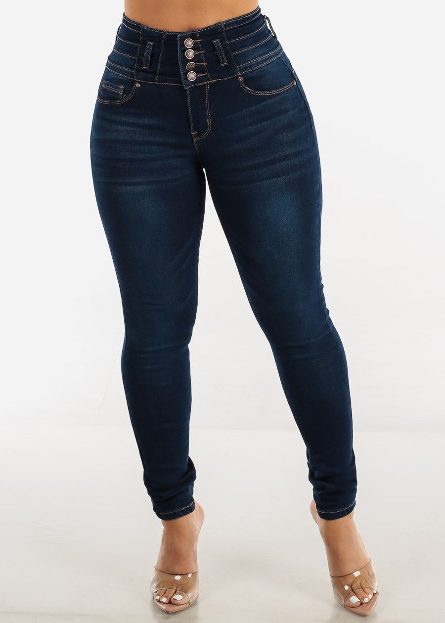 High Waist Butt Lifting Dark Blue Skinny Jeans sold by Moda product image thumbnail 3