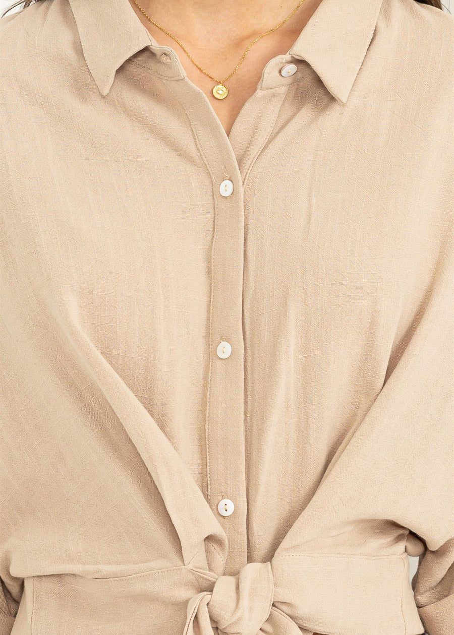 Front Tie Button Up Cropped Shirt Khaki sold by Moda product image thumbnail 5