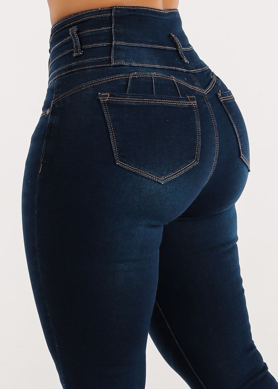 High Waist Butt Lifting Dark Blue Skinny Jeans sold by Moda
