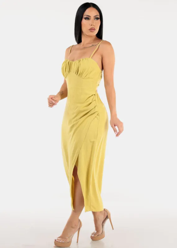 Sleeveless Linen Midi Dress Light Green sold by Moda
