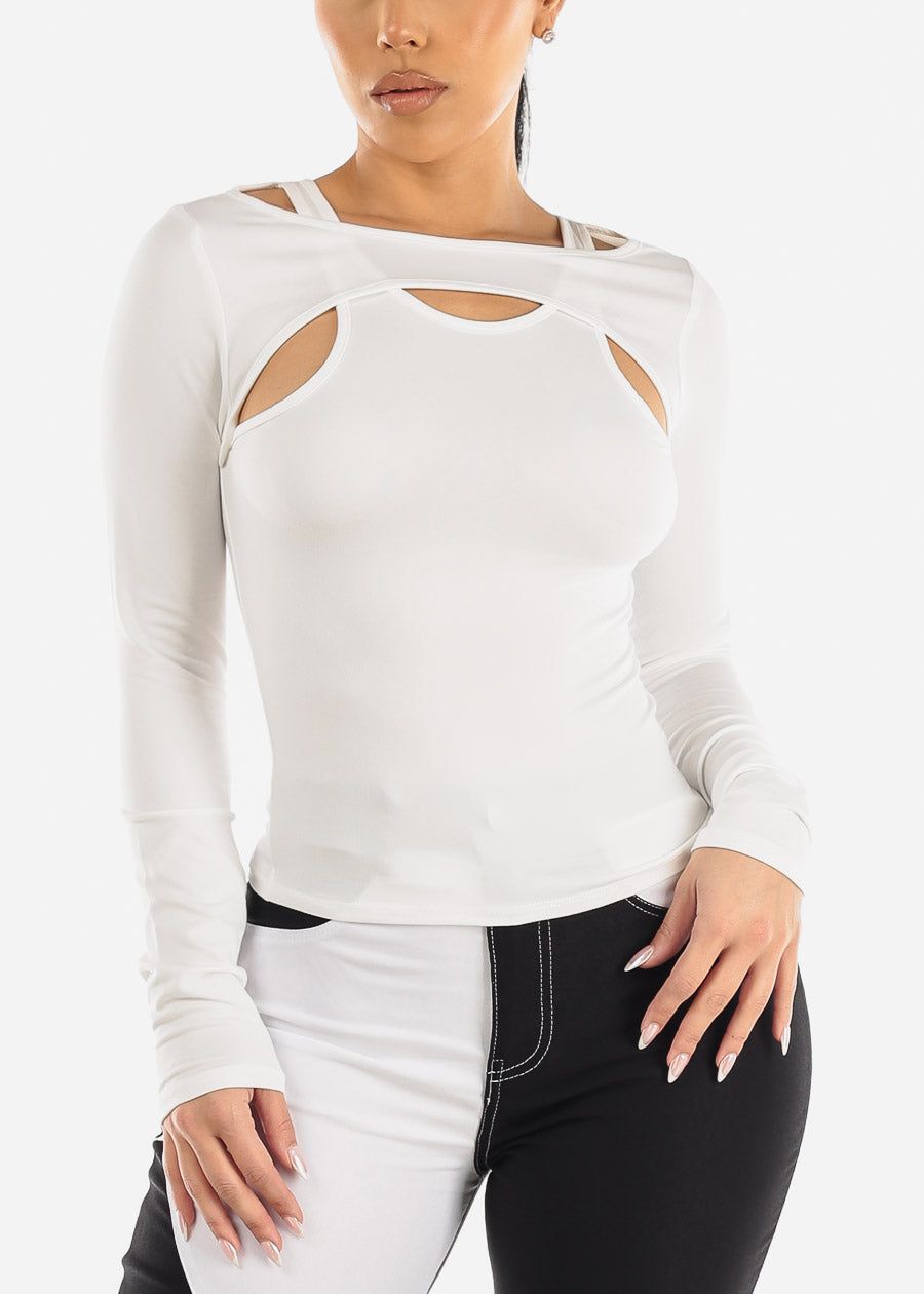 White Cut Out Long Sleeve Top sold by Moda product image thumbnail 4