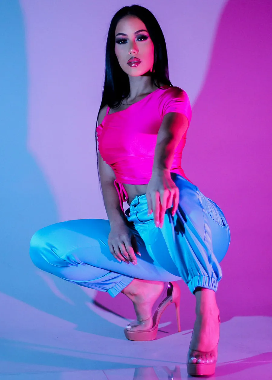 High Waist Satin Cargo Jogger Pants Aqua sold by Moda product image thumbnail 3