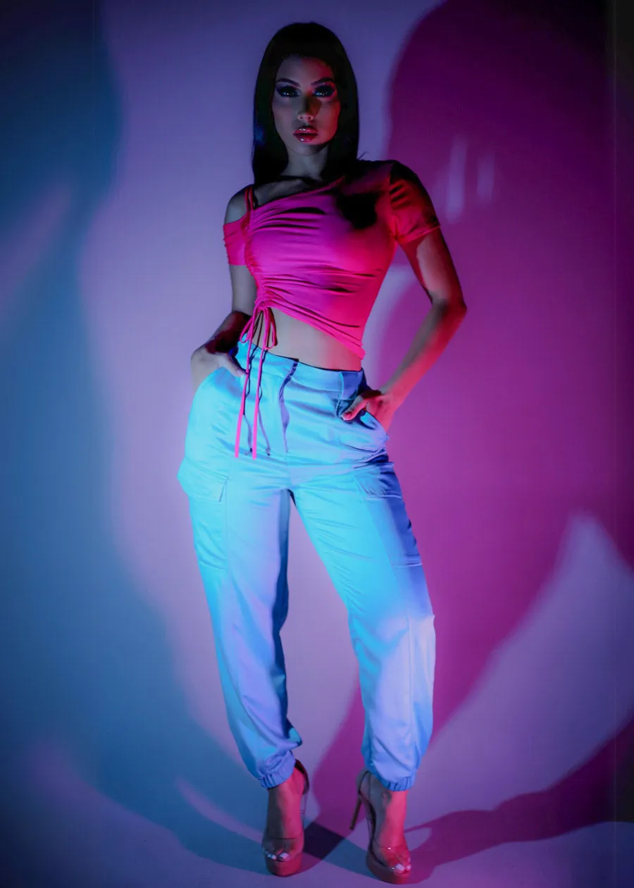 High Waist Satin Cargo Jogger Pants Aqua sold by Moda product image thumbnail 2