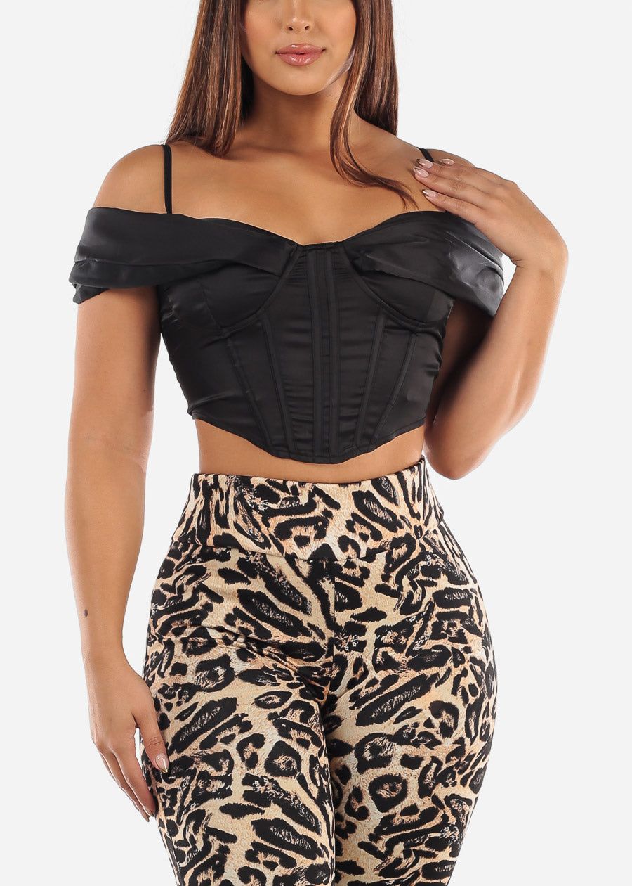 Black Corset Top w Drape Shoulders sold by Moda