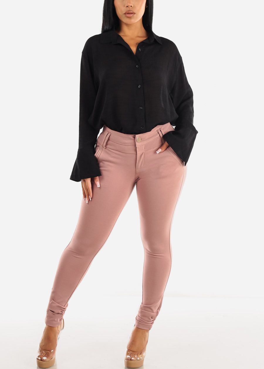 High Waisted Pink Dressy Skinny Pants sold by Moda product image thumbnail 2