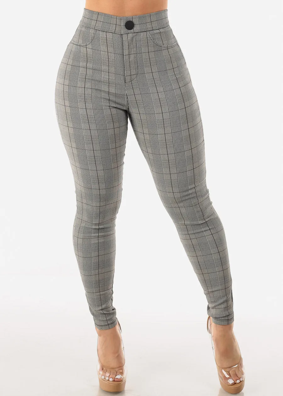 High Waist Stretchy Skinny Plaid Pants sold by Moda