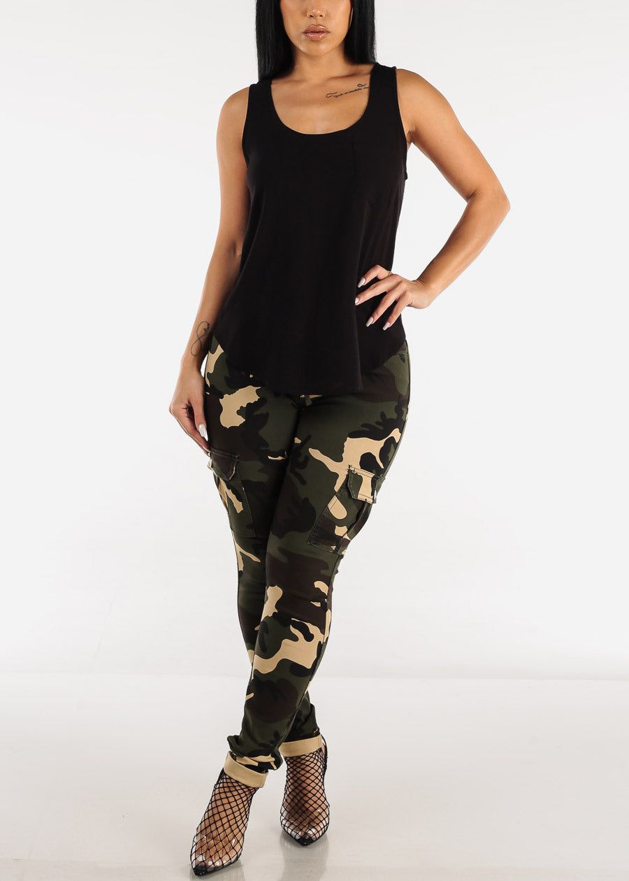 Black Scoop Neck Curved Hem Tank Top sold by Moda product image thumbnail 2