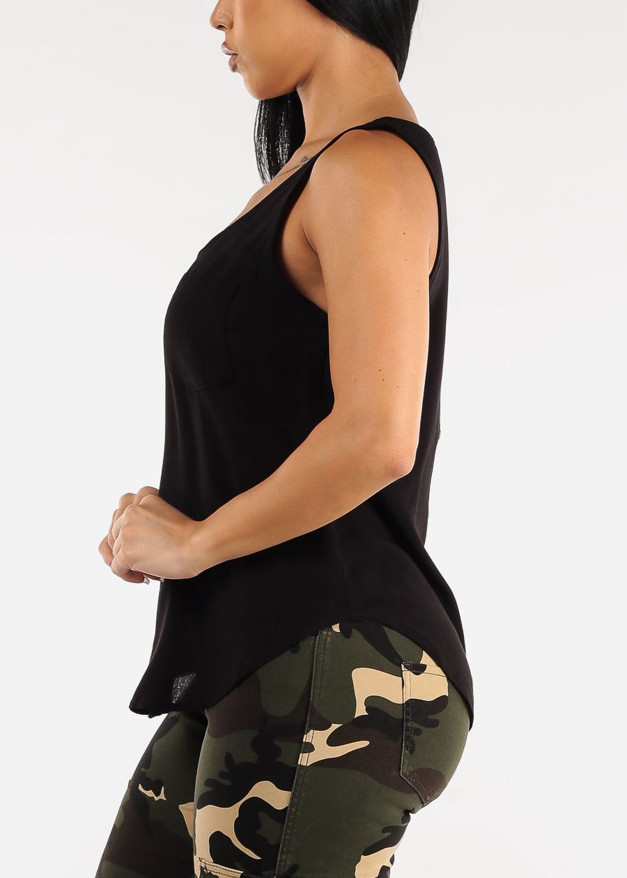 Black Scoop Neck Curved Hem Tank Top sold by Moda product image thumbnail 3