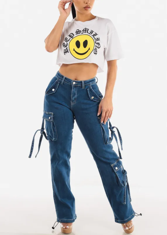 White Short Sleeve Cropped Graphic Tee "Keep Smiling" sold by Moda
