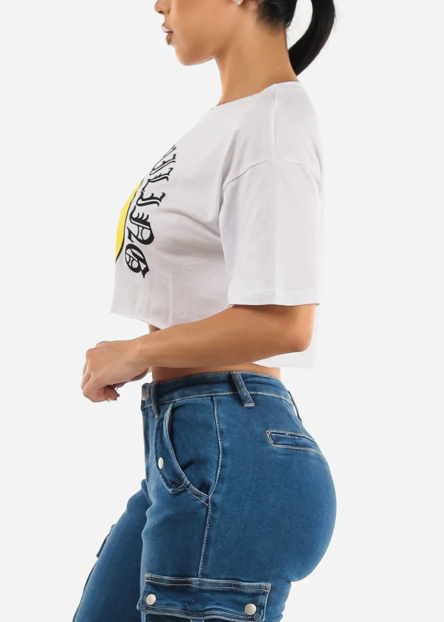 White Short Sleeve Cropped Graphic Tee "Keep Smiling" sold by Moda product image thumbnail 5