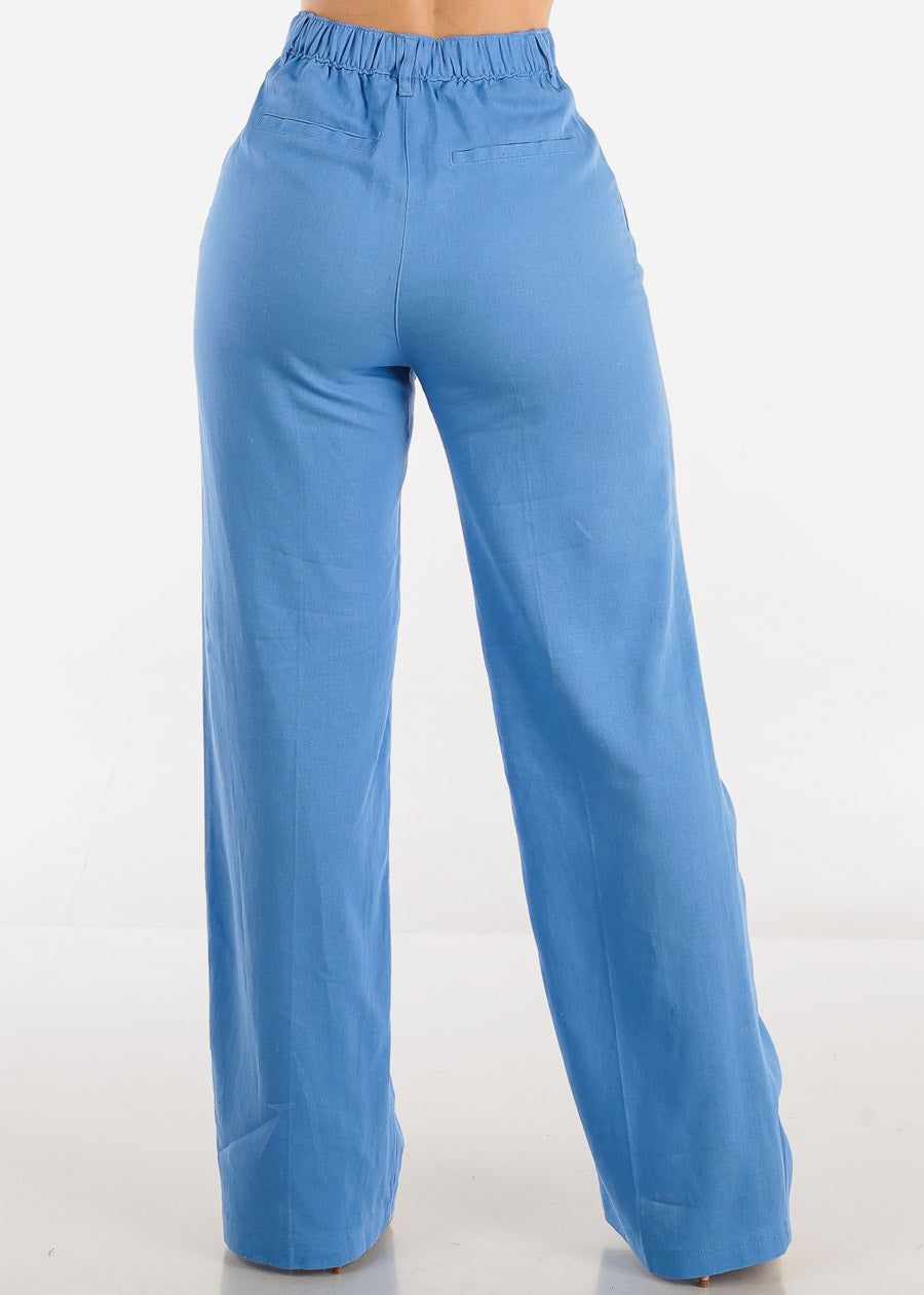High Waist Straight Wide Leg Linen Pants Blue sold by Moda product image thumbnail 4