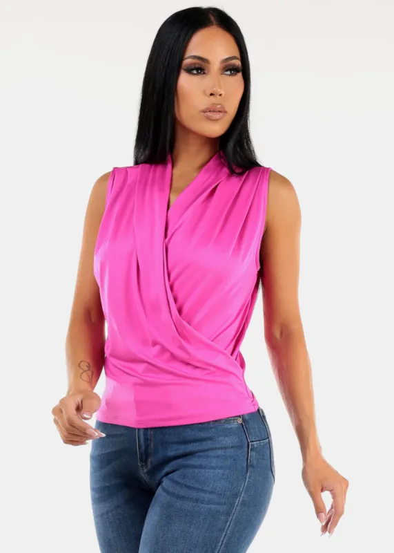 Sleeveless Surplice Top Fuchsia sold by Moda