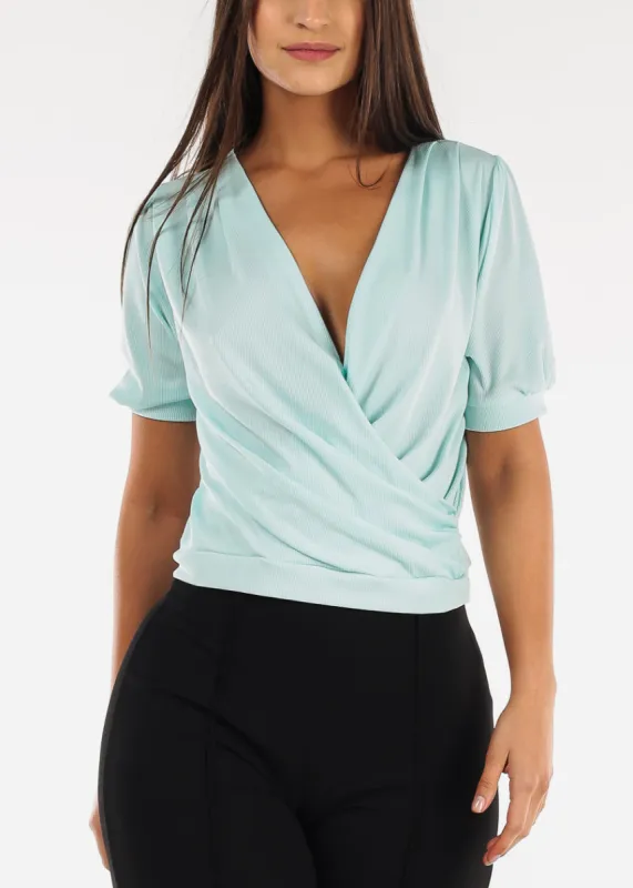 Short Sleeve Surplice Top Mint sold by Moda