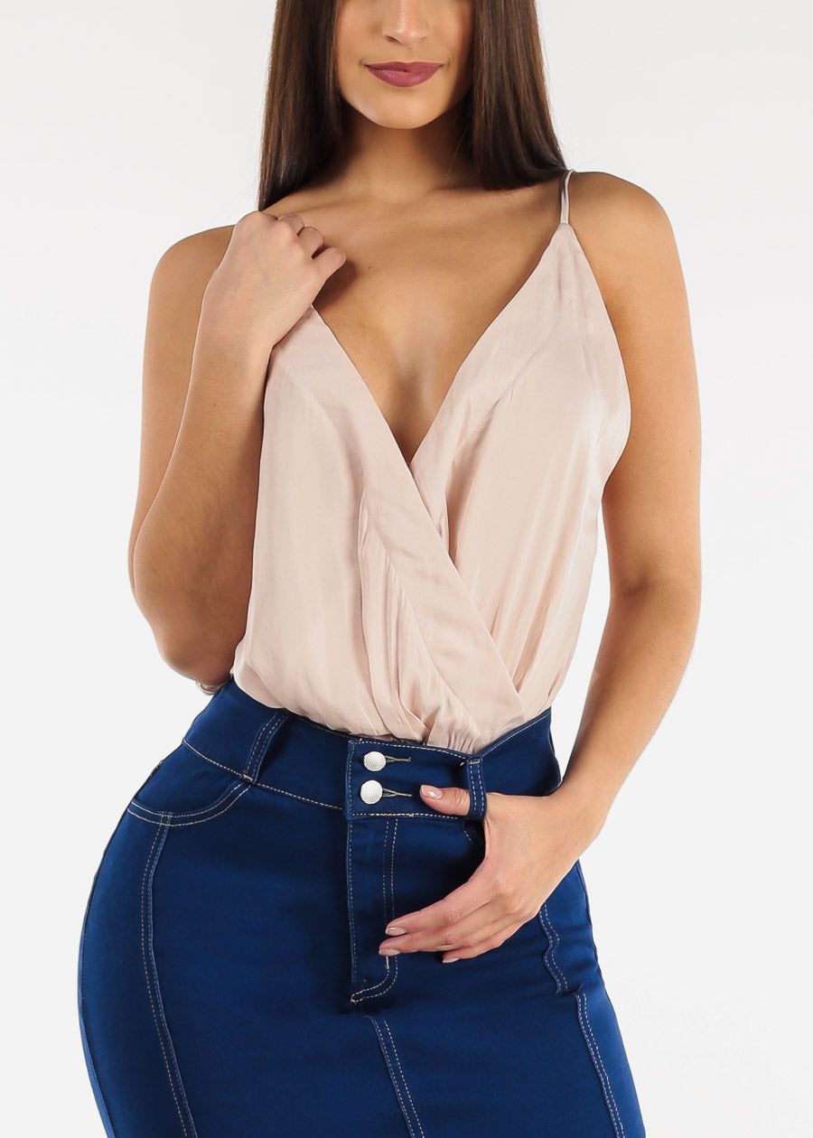 Sleeveless Surplice Bodysuit w Lace Bottom sold by Moda