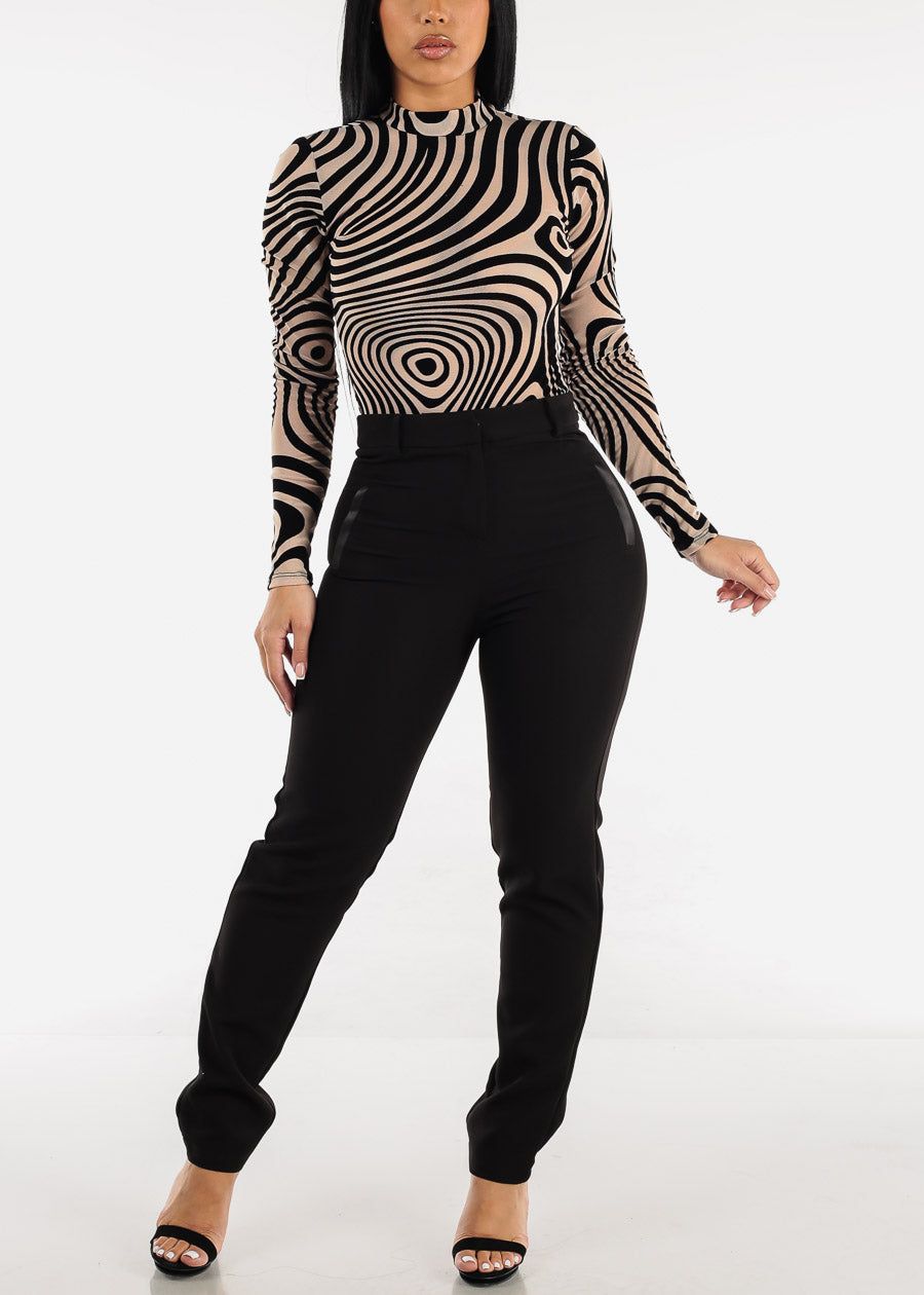 Nude Long Sleeve Velvet Burnout Mesh Bodysuit sold by Moda product image thumbnail 5