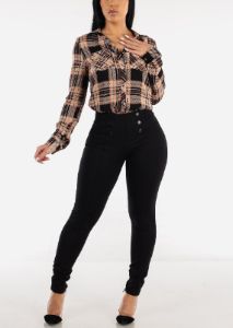 Black High Waisted Dressy Skinny Pants sold by Moda