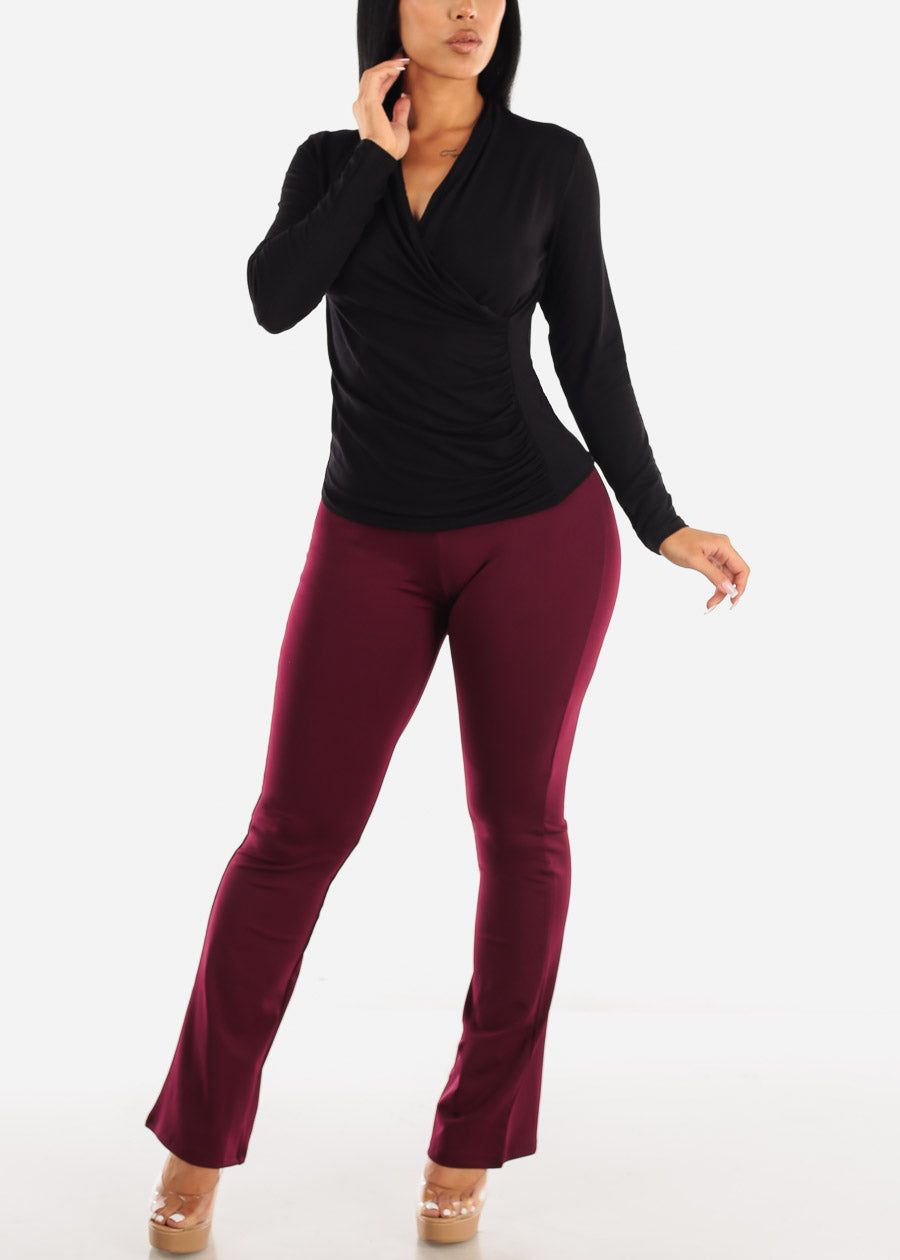 High Waist Pull On Flared Dress Pants Burgundy sold by Moda product image thumbnail 2