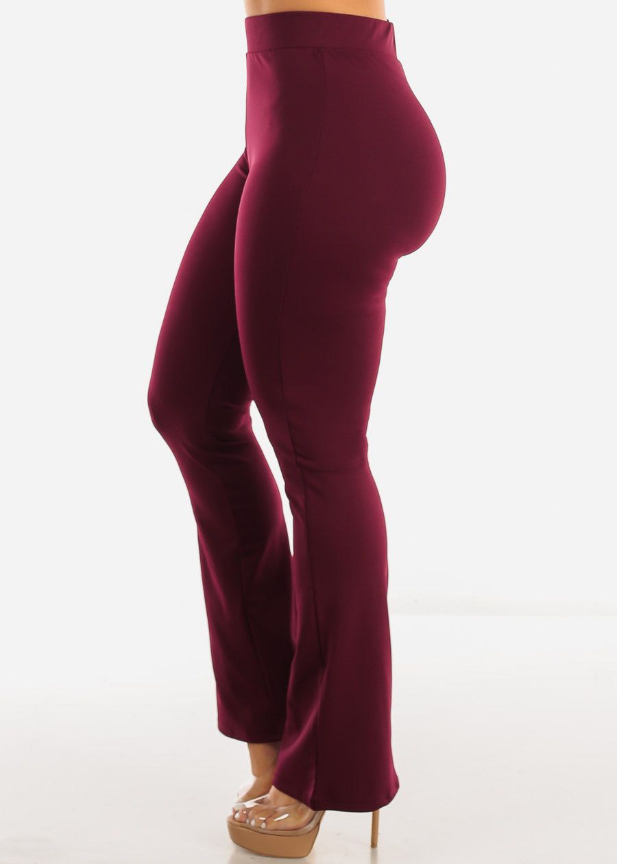 High Waist Pull On Flared Dress Pants Burgundy sold by Moda product image thumbnail 3