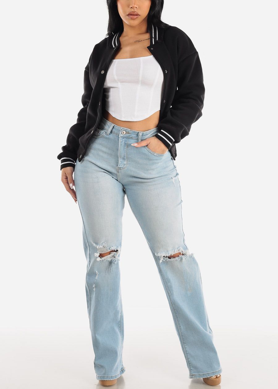 Square Neck Long Sleeve White Crop Top sold by Moda product image thumbnail 2